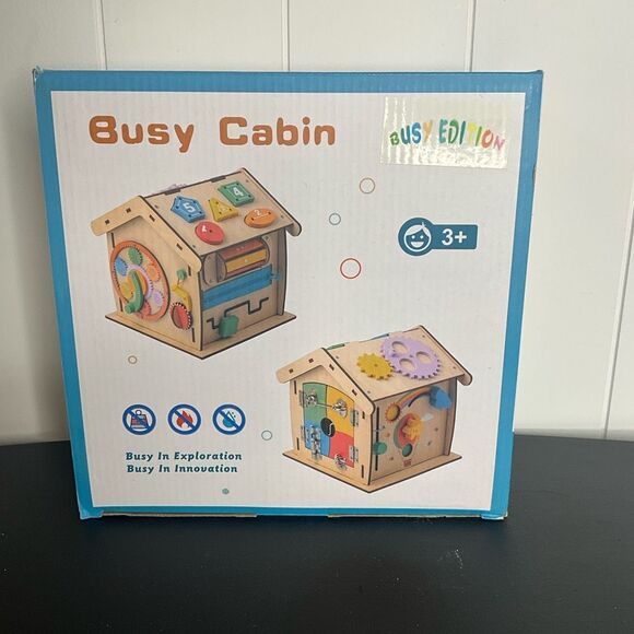 Busy Cabin Boys Girls Learning Wooden Activity Center Shapes Numbers Colors - Picture 1 of 6